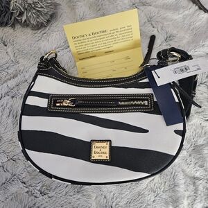 Dooney & Bourke Black and White Zebra Print Crescent Bag